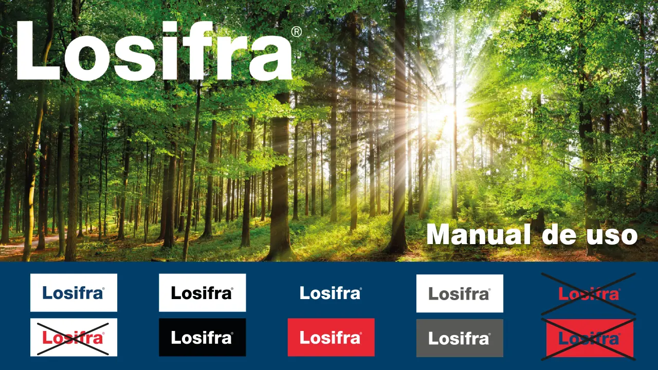 Portada del manual de identidad corporativa y directrices de marca diseñado para Losifra , expertos en embalaje industrial.